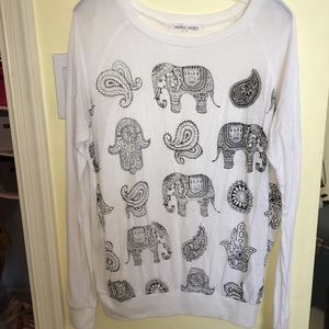 White long sleeve elephant printed T-shirt